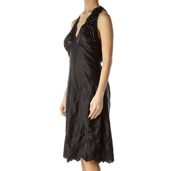 White House Black Market Black Halter Eyelet Day Dress - Picture 2 of 3